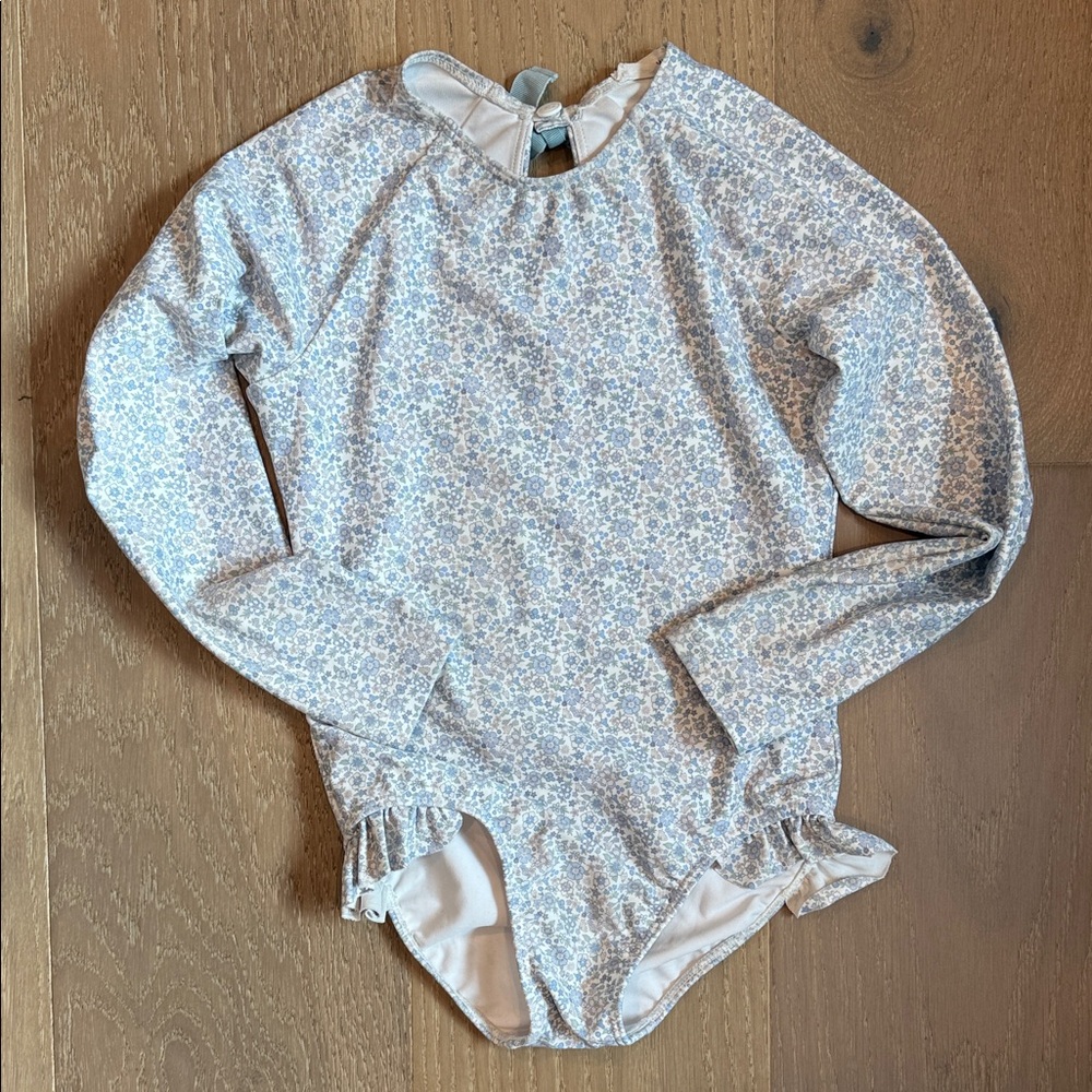 Kids Blue Floral Long Sleeve Rashguard